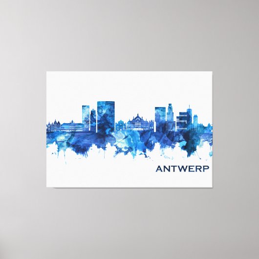 Antwerpen Belgium Skyline Blue Canvas Afdruk (Voorkant)