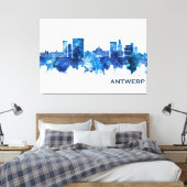 Antwerpen Belgium Skyline Blue Canvas Afdruk (Insitu (Slaapkamer))