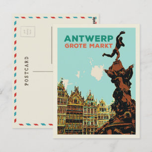 Antwerpen Grote Markt illustratie België Briefkaar Briefkaart