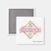 Antwerpen Vlaanderen België Retro  Souvenir Magneet (Voorkant / Achterkant)