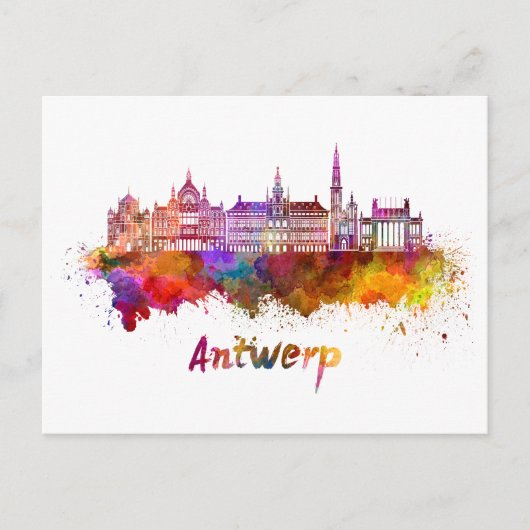 Antwerpse skyline in waterverf briefkaart (Voorkant)