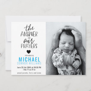 Antwoord op onze gebeden Foto Blue Boy Birth Aankondiging