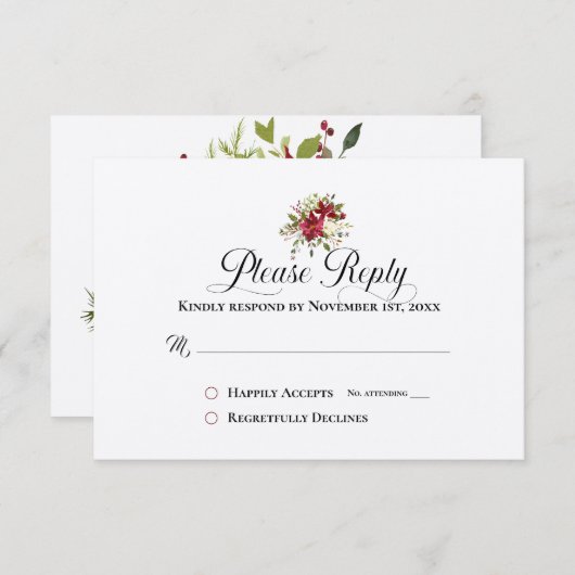 Antwoord op RSVP-kerstavond Bouquet-feestdag (Voorkant / Achterkant)