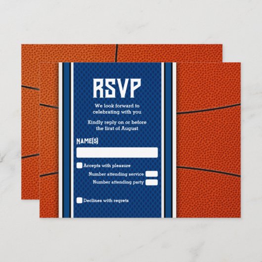 Antwoordkaart Bar Mitzvah Orange Blue Basketball Kaart (Voorkant / Achterkant)