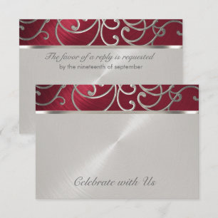 Antwoordkaart Elegante Rood en Zilver Filigraan RSVP Kaartje