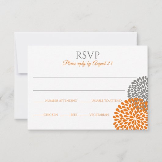 Antwoordkaart Huwelijk Bloemen (Oranje & Grijs) Kaart (Voorkant)