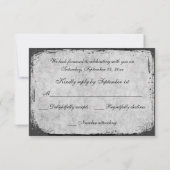 Antwoordkaart met gele en grijze vogelkooi-liefdes RSVP kaartje (Achterkant)