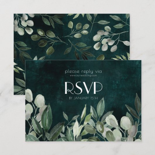 Antwoordkaart met groen blad krans RSVP kaartje (Voorkant / Achterkant)