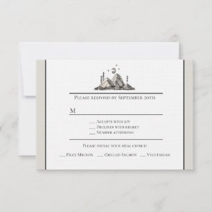 Antwoordkaart met met de hand getekende bergen RSVP kaartje