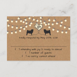 Antwoordkaart met Pugs en Feestverlichting Kaart