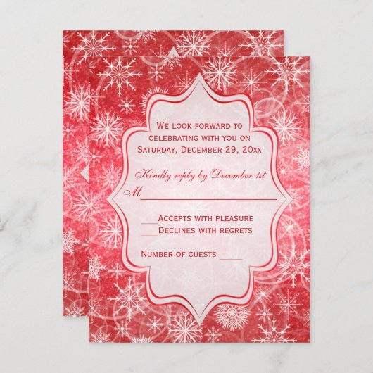 Antwoordkaart met rode en witte sneeuwvlokken kaart (Voorkant / Achterkant)