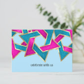 Antwoordkaart Roze Turquoise Davidster Kaart (Staand voorkant)