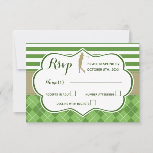 Antwoordkaart RSVP golf groen goud Kaart (Voorkant)