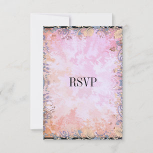 Antwoordkaart RSVP Zwart Roze Bloem Kaartje