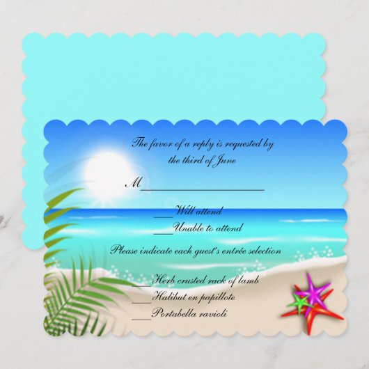 Antwoordkaart 'Strand met kleurrijke zeesterren' Kaart (Voorkant / Achterkant)