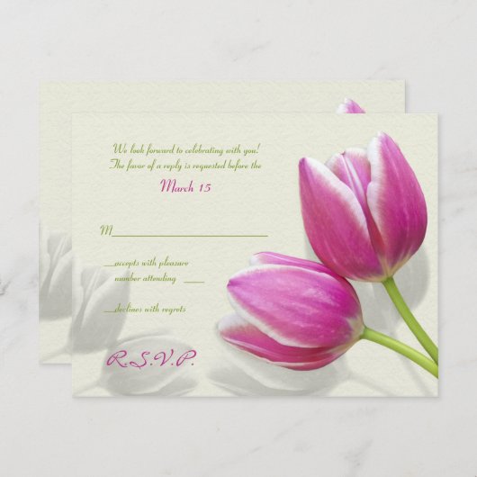 Antwoordkaart Trouwuitnodiging Roze Tulp RSVP Kaartje (Voorkant / Achterkant)