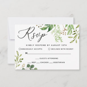 Antwoordkaart voor groene blad bruiloft RSVP kaartje