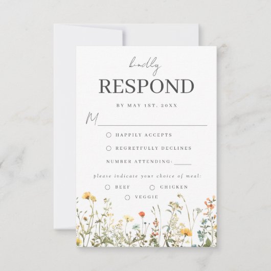 Antwoordkaart voor maaltijdkeuze met wilde bloemen RSVP kaartje (Voorkant)