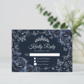 Antwoordkaart voor Navy Silver Quinceanera RSVP Kaartje (Staand voorkant)