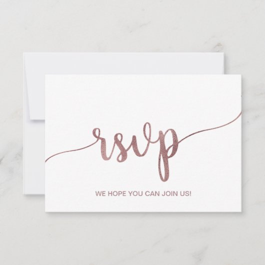 Antwoordkaart voor roze gouden menuoptie RSVP kaartje (Voorkant)