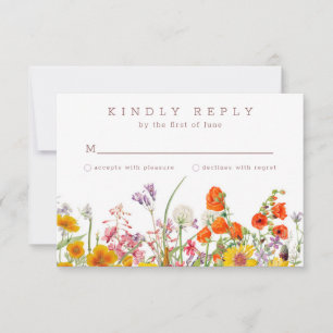 Antwoordkaart voor wilde bloemen bruiloft RSVP kaartje
