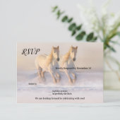 Antwoordkaart voor winter paarden trouwfeest kaart (Staand voorkant)