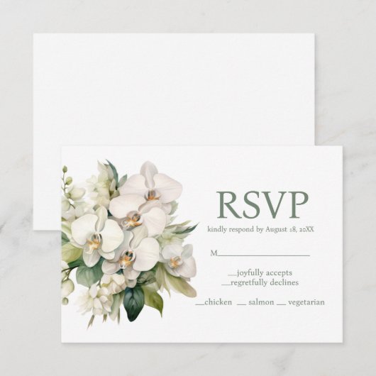 Antwoordkaart voor witte orchideeën menuopties RSV RSVP Kaartje (Voorkant / Achterkant)