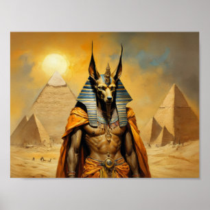 Anubi De Egyptische God met piramides Poster