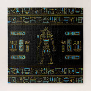 Anubis Egyptian Gold en blauw gekleurd glas Legpuzzel