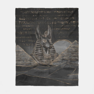 Anubis over het Egyptische pyramidellandschap Fleece Deken