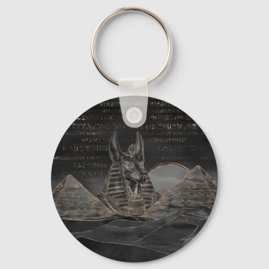Anubis over het Egyptische pyramidellandschap Sleutelhanger (Voorkant)
