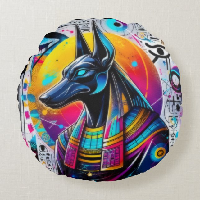 Anubis Rond Kussen (Voorkant)