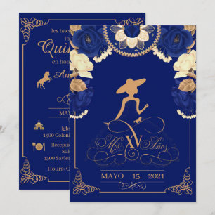 Anuncio Charro Invitation, in Navy Blue en Gold Aankondiging