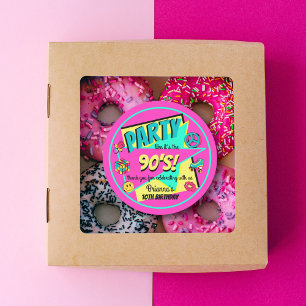 ANY AGE 90's verjaardagsfeestje roze dank je wel g Ronde Sticker