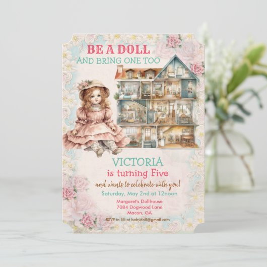 ANY AGE - Baby Doll Verjaardagsuitnodiging Kaart (Staand voorkant)