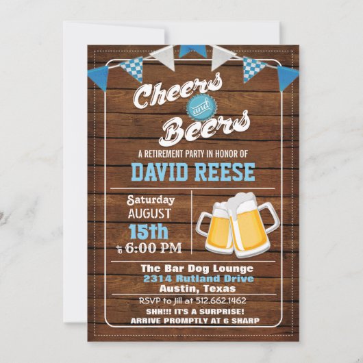 ANY AGE - Cheers and Beers Uitnodiging tot pensioe (Voorkant)