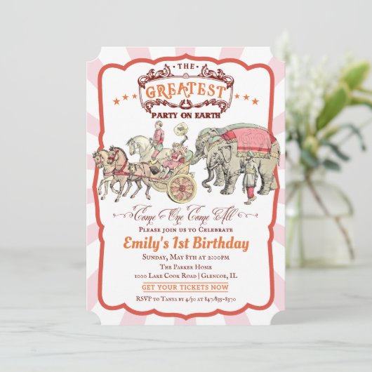 ANY AGE - Circus Verjaardagsuitnodiging Kaart (Staand voorkant)