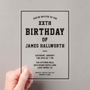 ANY AGE Cool Verjaardag Uitnodiging   Zwart en hel Acryl Uitnodigingen