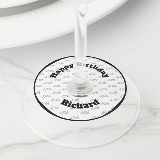 Any Age Custom Tiled Pattern - Zwart en Wit Wijnglaslabel (Dichtbij)