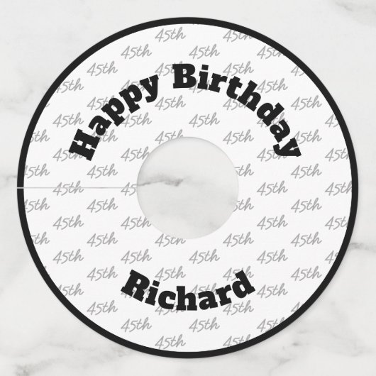 Any Age Custom Tiled Pattern - Zwart en Wit Wijnglaslabel (Achterkant)