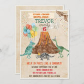 ANY AGE - Dinosaur Volcano Verjaardag uitnodiging (Voorkant / Achterkant)