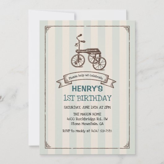 ANY AGE -  Driewieler Jongen Verjaardagsuitnodigin Kaart (Voorkant)