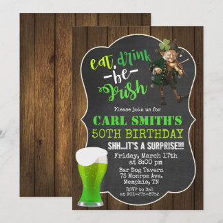 ANY AGE - Eat Drink Be Irish Verjaardagsuitnodigin Kaart