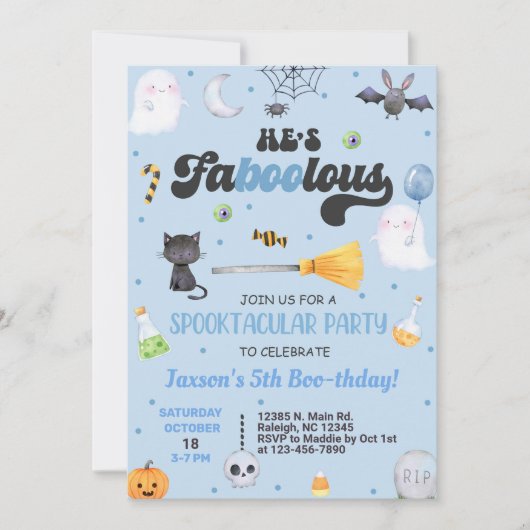 ANY AGE fa-boo-lous Halloween jongen boo-verjaarda Kaart (Voorkant)