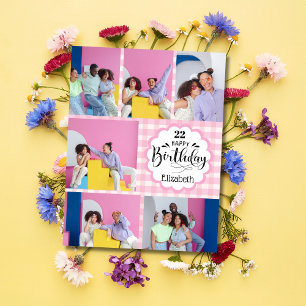 Any Age Feminine Pink 7 Fotocollage Verjaardag Kaart
