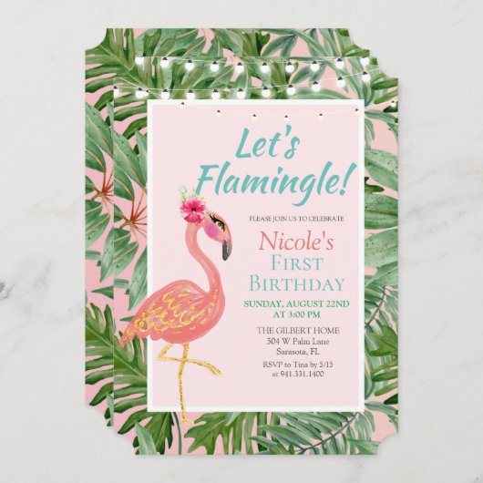 ANY AGE - Flamingo Flamingle Verjaardagsuitnodigin Kaart (Voorkant / Achterkant)