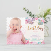 ANY AGE - Foto Vlinder Verjaardag uitnodiging (Staand voorkant)