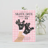 Any Age Gingham Pink Disco Roller Schaats Verjaard Kaart (Staand voorkant)