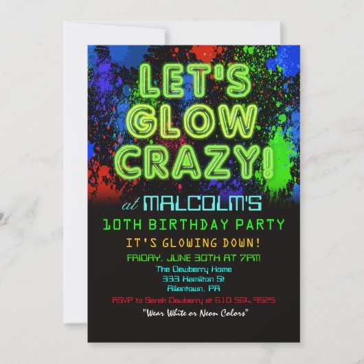ANY AGE - Glow Party Uitnodiging voor verjaardag (Voorkant)