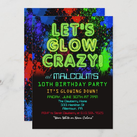 ANY AGE - Glow Party Uitnodiging voor verjaardag (Voorkant / Achterkant)